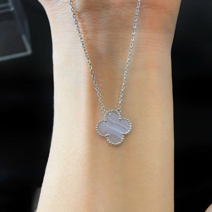 [Glow Muse]CLOVER 15MM BLUE CHALCEDONY NECKLACE SILVER