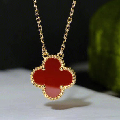 [Glow Muse]CLOVER 15MM CARNELIAN SINGLE FLOWER NECKLACE