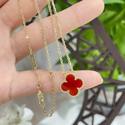 [Glow Muse]CLOVER 15MM CARNELIAN SINGLE FLOWER NECKLACE