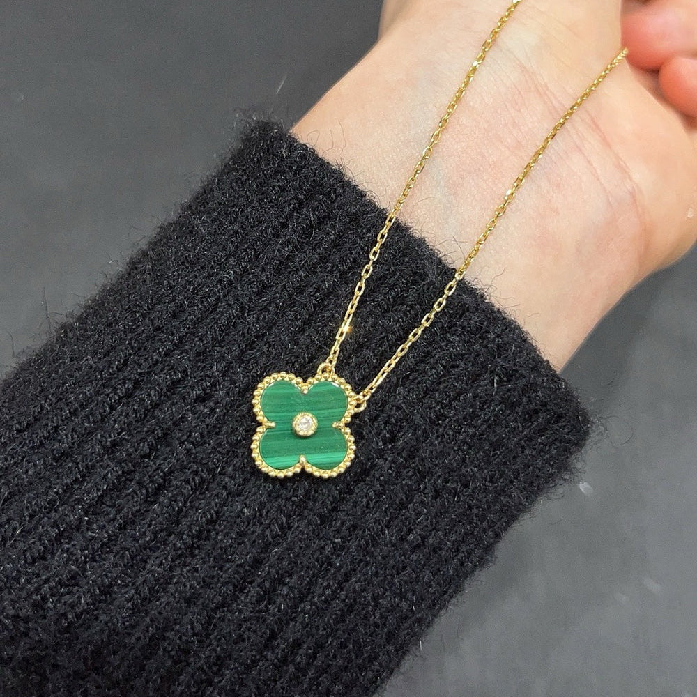 [Glow Muse]CLOVER 15MM DIAMOND TURQUOISE NECKLACE
