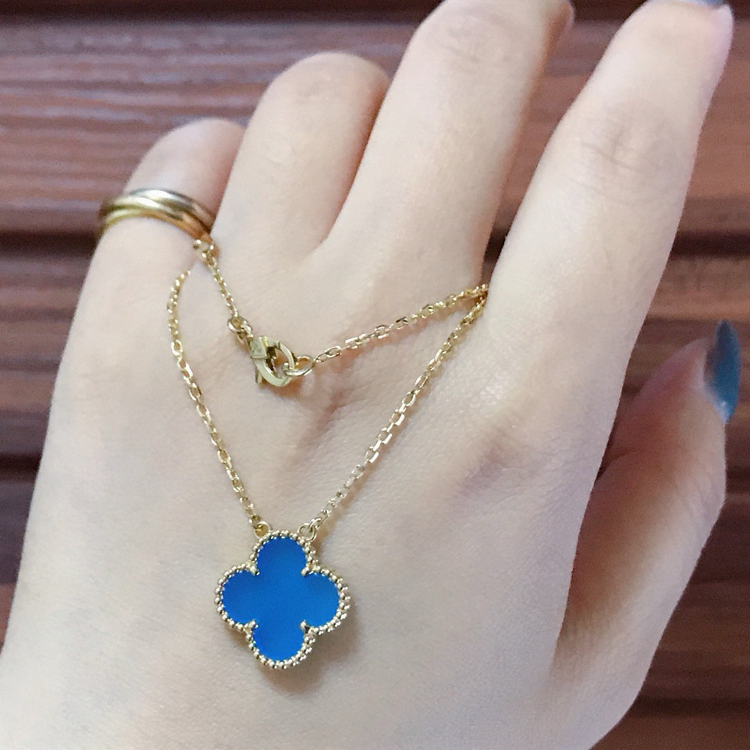 [Glow Muse]CLOVER 15MM BLUE AGATE NECKLACE