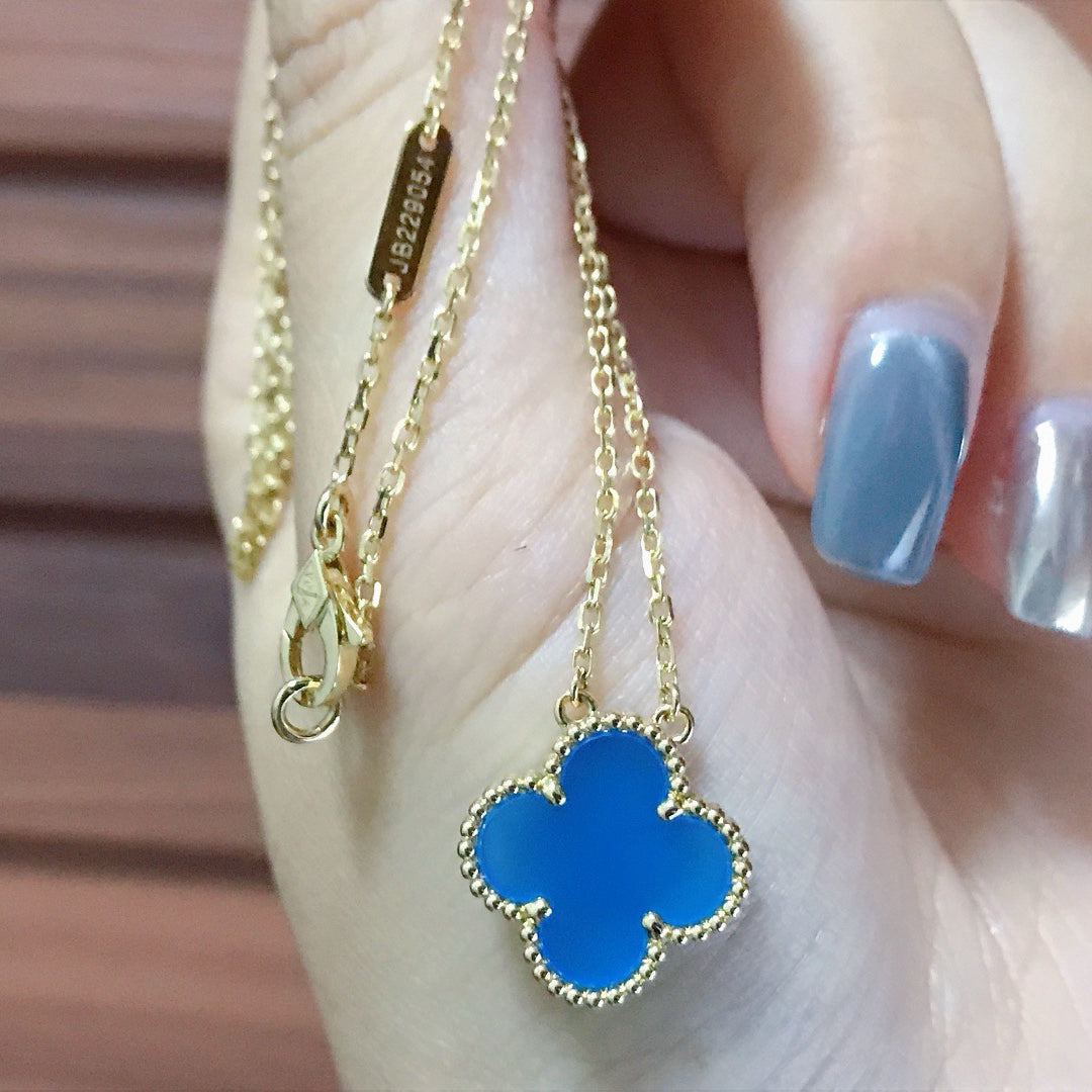 [Glow Muse]CLOVER 15MM BLUE AGATE NECKLACE