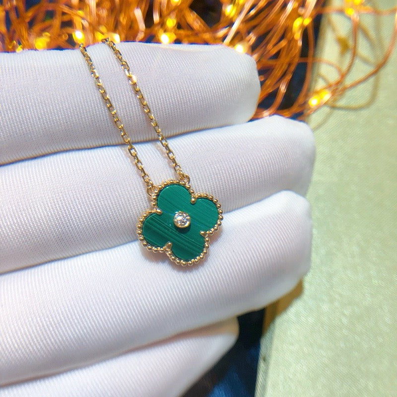 [Glow Muse]CLOVER 15MM DIAMOND TURQUOISE NECKLACE