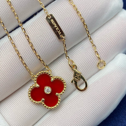 [Glow Muse]CLOVER 15MM DIAMOND CARNELIAN NECKLACE