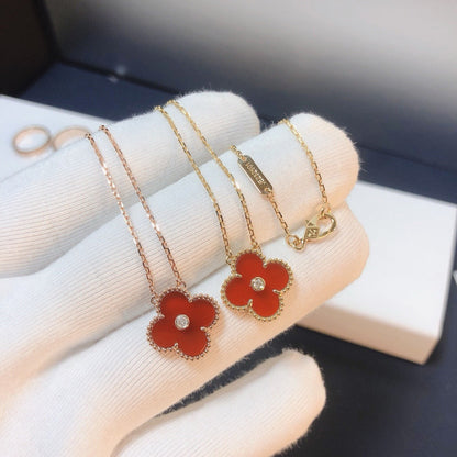[Glow Muse]CLOVER 15MM DIAMOND CARNELIAN NECKLACE