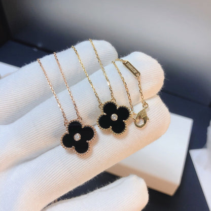 [Glow Muse]CLOVER 15MM DIAMOND ONYX NECKLACE
