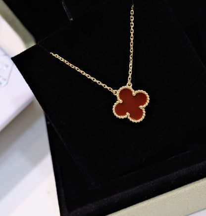 [Glow Muse]CLOVER 15MM CARNELIAN SINGLE FLOWER NECKLACE