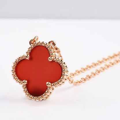 [Glow Muse]CLOVER 15MM CARNELIAN SINGLE FLOWER NECKLACE