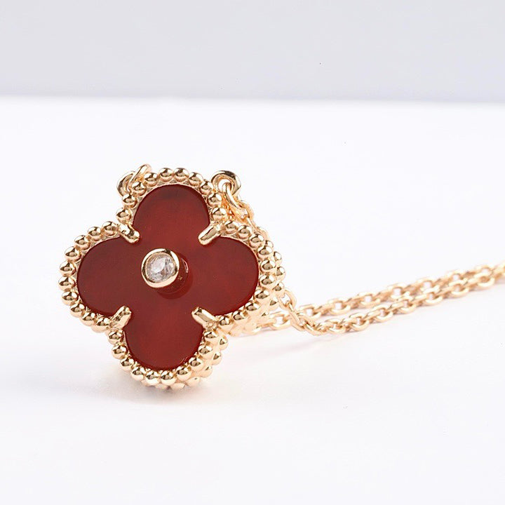 [Glow Muse]CLOVER 15MM DIAMOND CARNELIAN NECKLACE