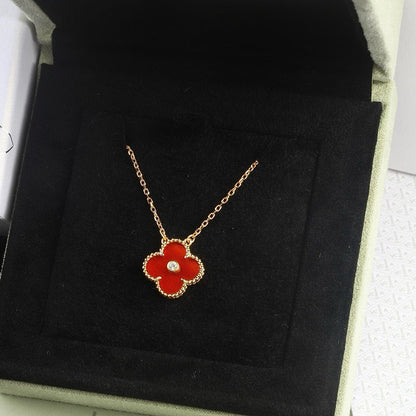 [Glow Muse]CLOVER 15MM DIAMOND CARNELIAN NECKLACE