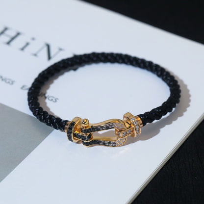 [Glow Muse]FORCE LARGE HORSESHOE BLACK WHITE DIAMOND BRACELET SILVER