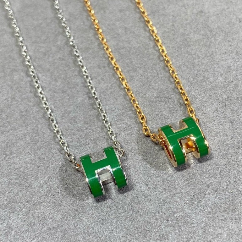 [Glow Muse]POP H GREEN NECKLACE SILVER AND GOLD