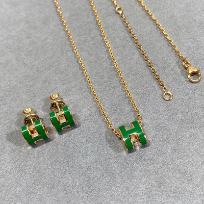 [Glow Muse]POP H GREEN NECKLACE SILVER AND GOLD