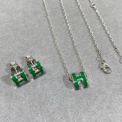[Glow Muse]POP H GREEN NECKLACE SILVER AND GOLD
