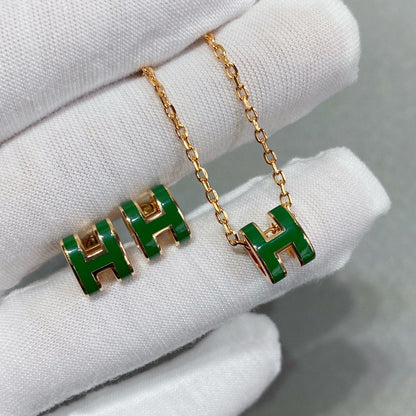 [Glow Muse]POP H GREEN NECKLACE SILVER AND GOLD