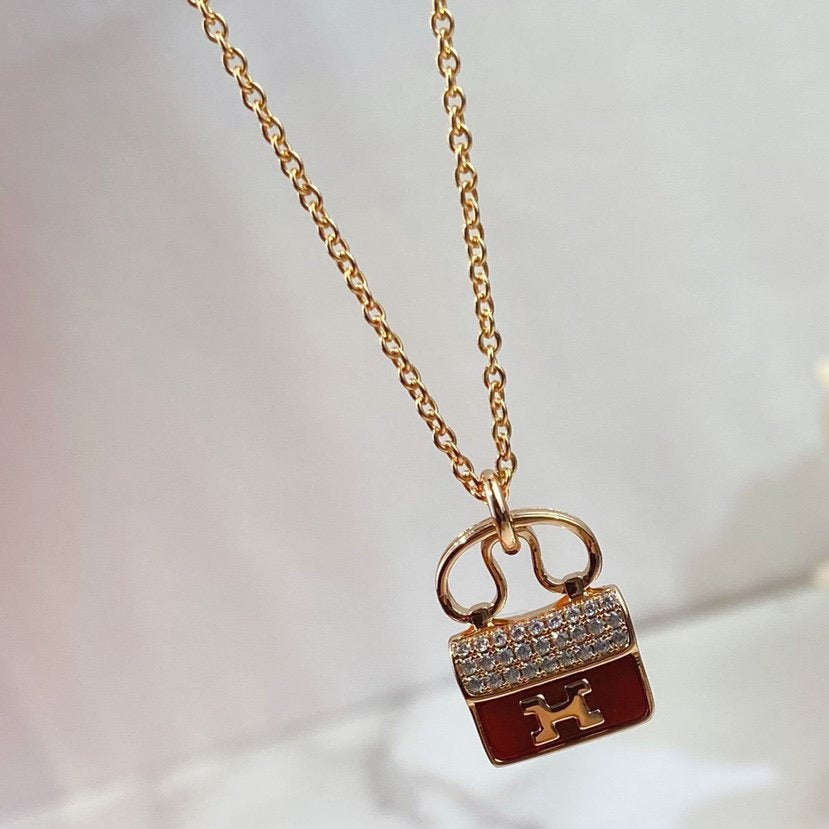 [Glow Muse]CONSTANCE RED PEDANT PINK GOLD NECKLACE