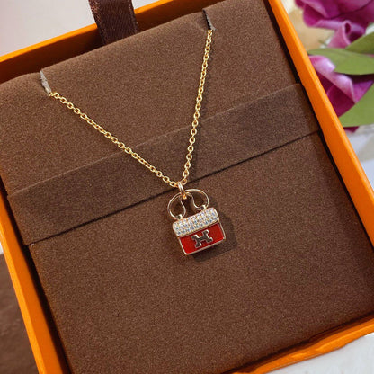 [Glow Muse]CONSTANCE RED PEDANT PINK GOLD NECKLACE