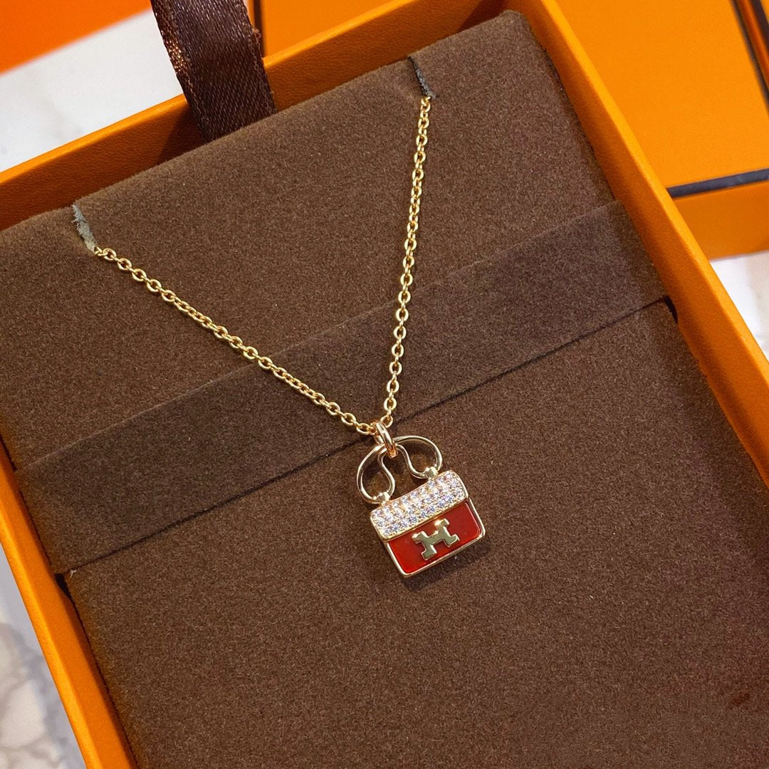 [Glow Muse]CONSTANCE RED PEDANT PINK GOLD NECKLACE