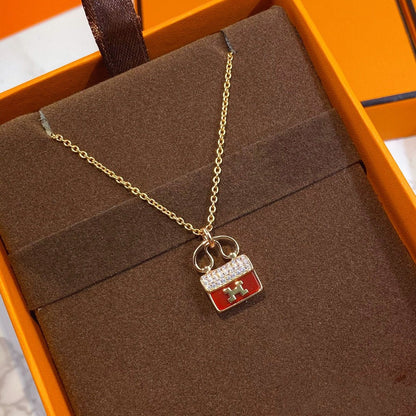 [Glow Muse]CONSTANCE RED PEDANT PINK GOLD NECKLACE