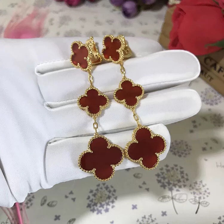 [Glow Muse]CLOVER 3 MOTIF CARNELIAN DROP EARRINGS