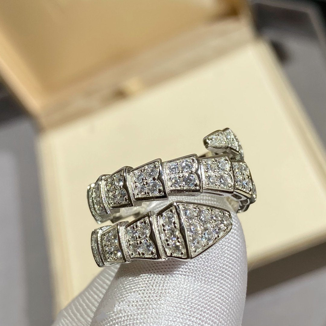 [Glow Muse]SERPENTI DOUBLE RING SILVER DIAMOND PAVED