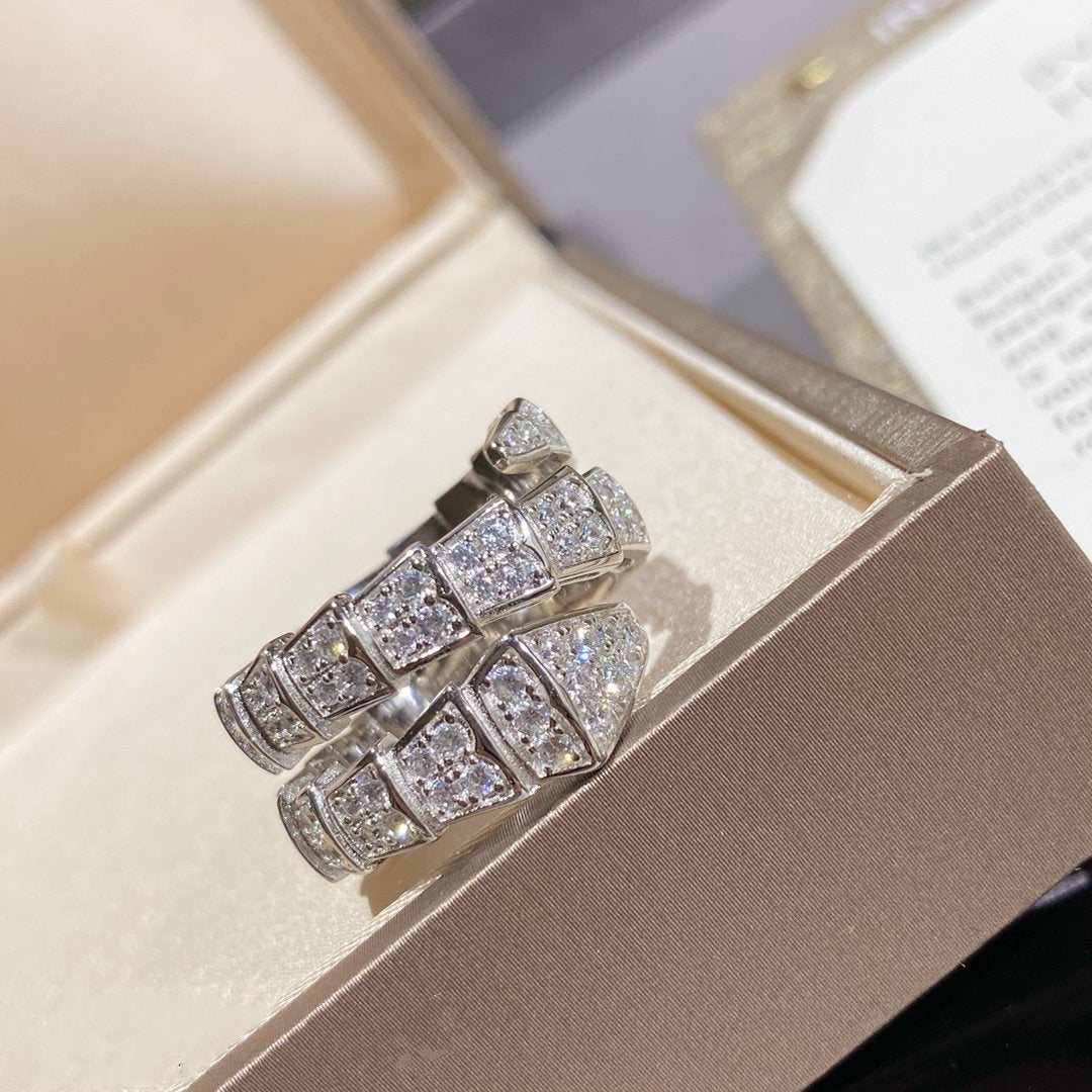 [Glow Muse]SERPENTI DOUBLE RING SILVER DIAMOND PAVED
