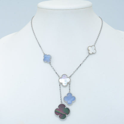 [Glow Muse]CLOVER MOP CHALCEDONY NECKLACE SILVER 6 MOTIF