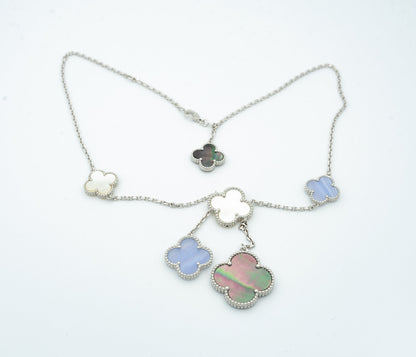 [Glow Muse]CLOVER MOP CHALCEDONY NECKLACE SILVER 6 MOTIF