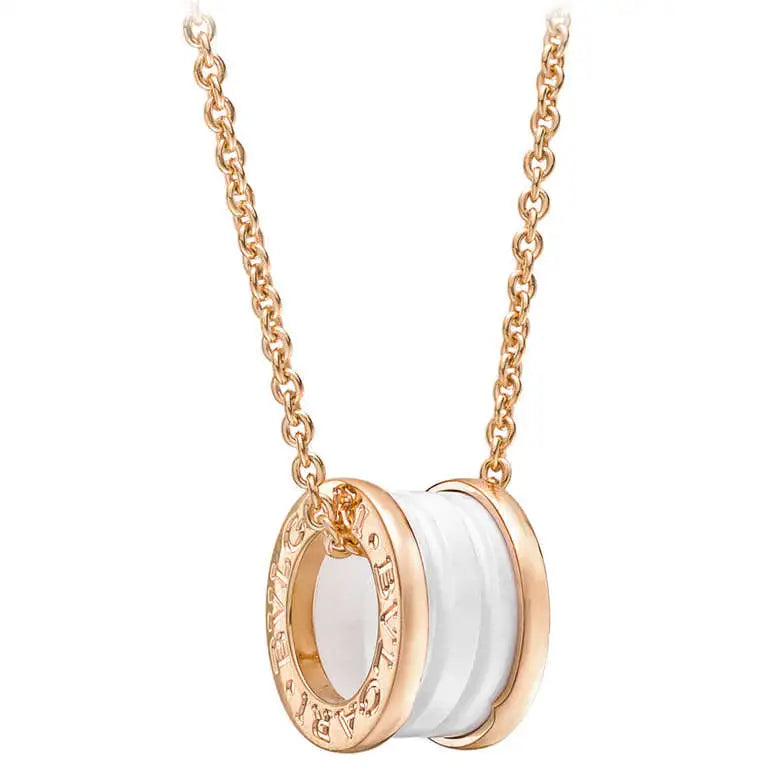 [Glow Muse]ZERO 1 WHITE CERAMIC PINK GOLD DIAMOND NECKLACE