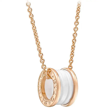 [Glow Muse]ZERO 1 WHITE CERAMIC PINK GOLD DIAMOND NECKLACE