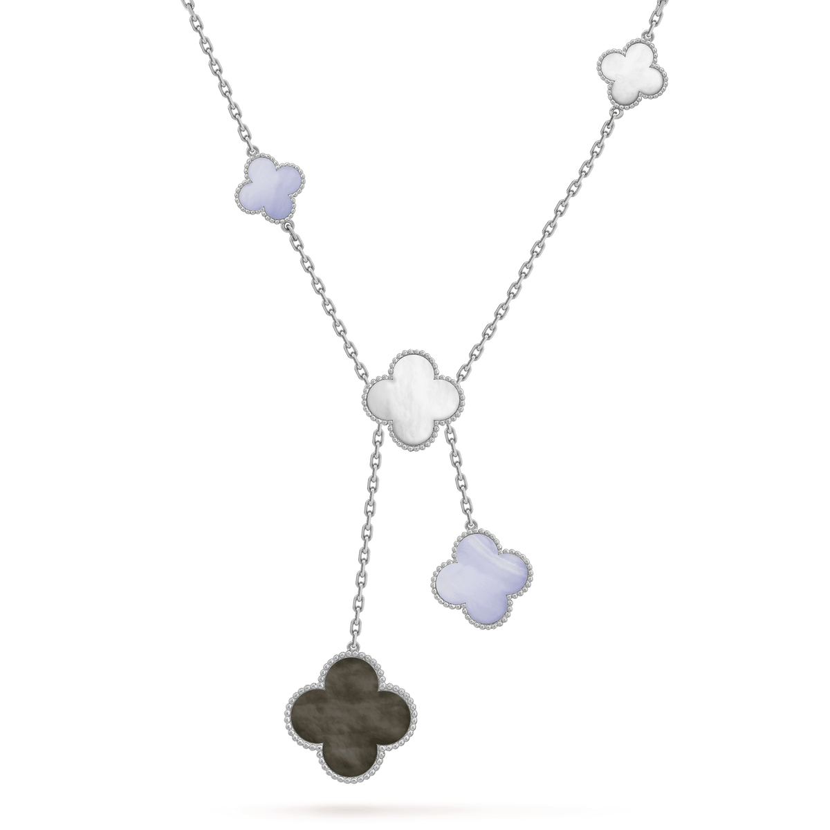 [Glow Muse]CLOVER MOP CHALCEDONY NECKLACE SILVER 6 MOTIF