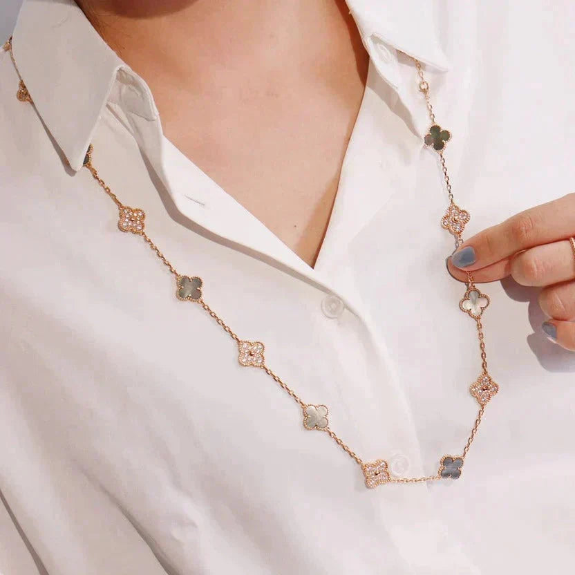 [Glow Muse]CLOVER 20 MOTIFS DARK MOP DIAMOND  NECKLACE