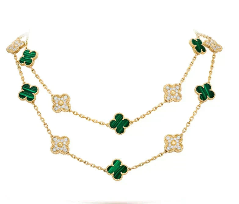 [Glow Muse]CLOVER 20 MOTIFS MALACHITE DIAMOND NECKLACE