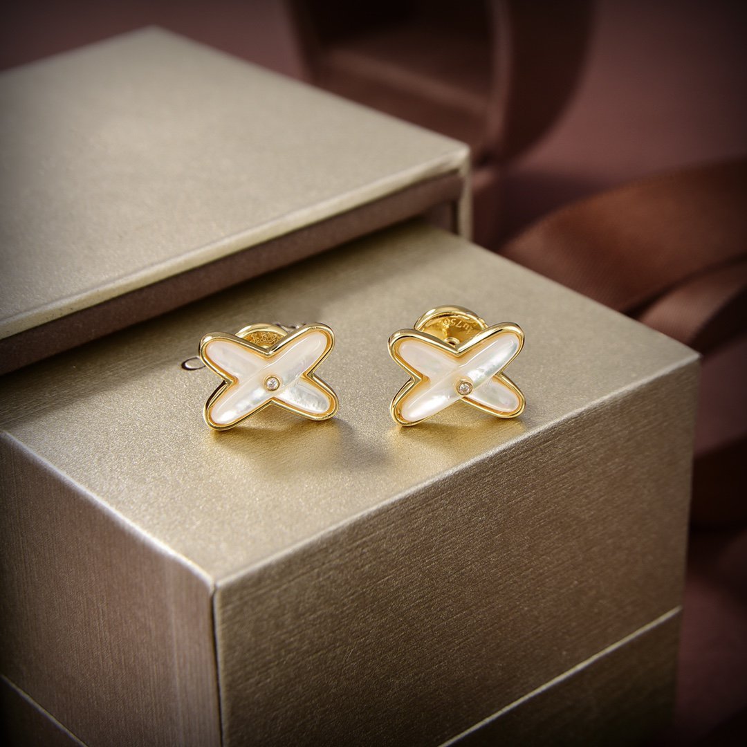 [Glow Muse]JEUX DE WHITE MOP GOLD DIAMOND EARRINGS
