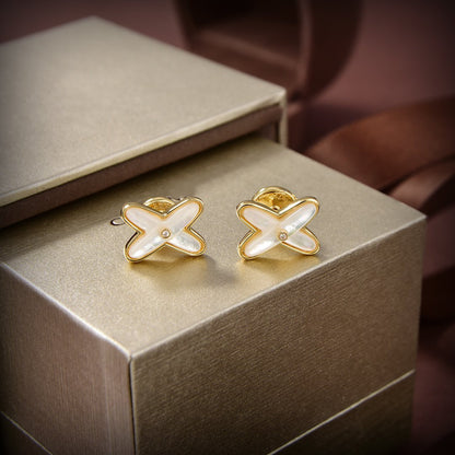 [Glow Muse]JEUX DE WHITE MOP GOLD DIAMOND EARRINGS