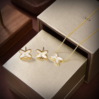 [Glow Muse]JEUX DE WHITE MOP GOLD DIAMOND EARRINGS