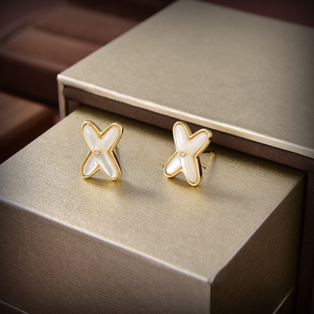 [Glow Muse]JEUX DE WHITE MOP GOLD DIAMOND EARRINGS