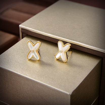 [Glow Muse]JEUX DE WHITE MOP GOLD DIAMOND EARRINGS