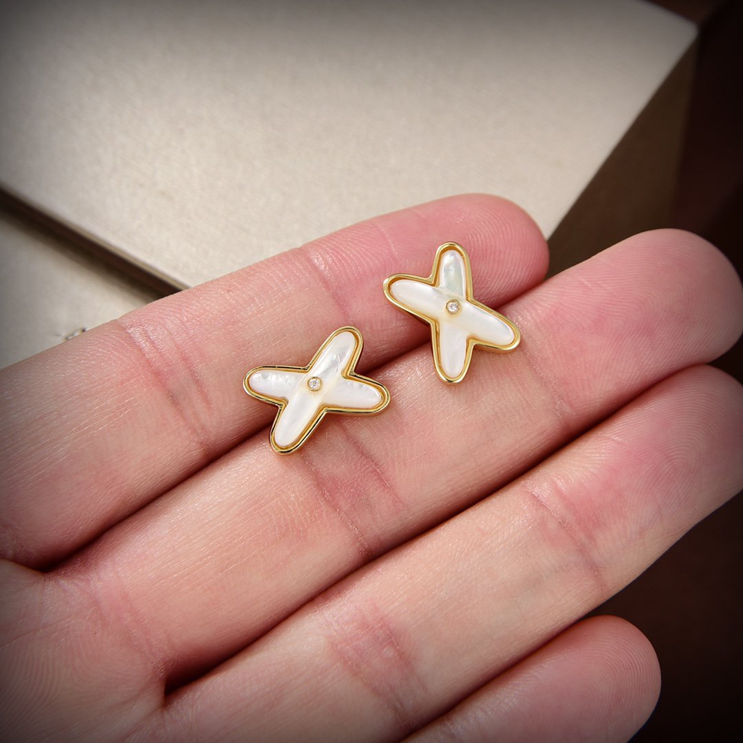 [Glow Muse]JEUX DE WHITE MOP GOLD DIAMOND EARRINGS