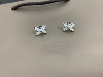 [Glow Muse]JEUX DE WHITE MOP SILVER DIAMOND EARRINGS