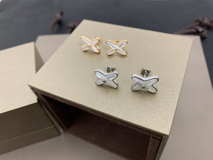 [Glow Muse]JEUX DE WHITE MOP SILVER DIAMOND EARRINGS