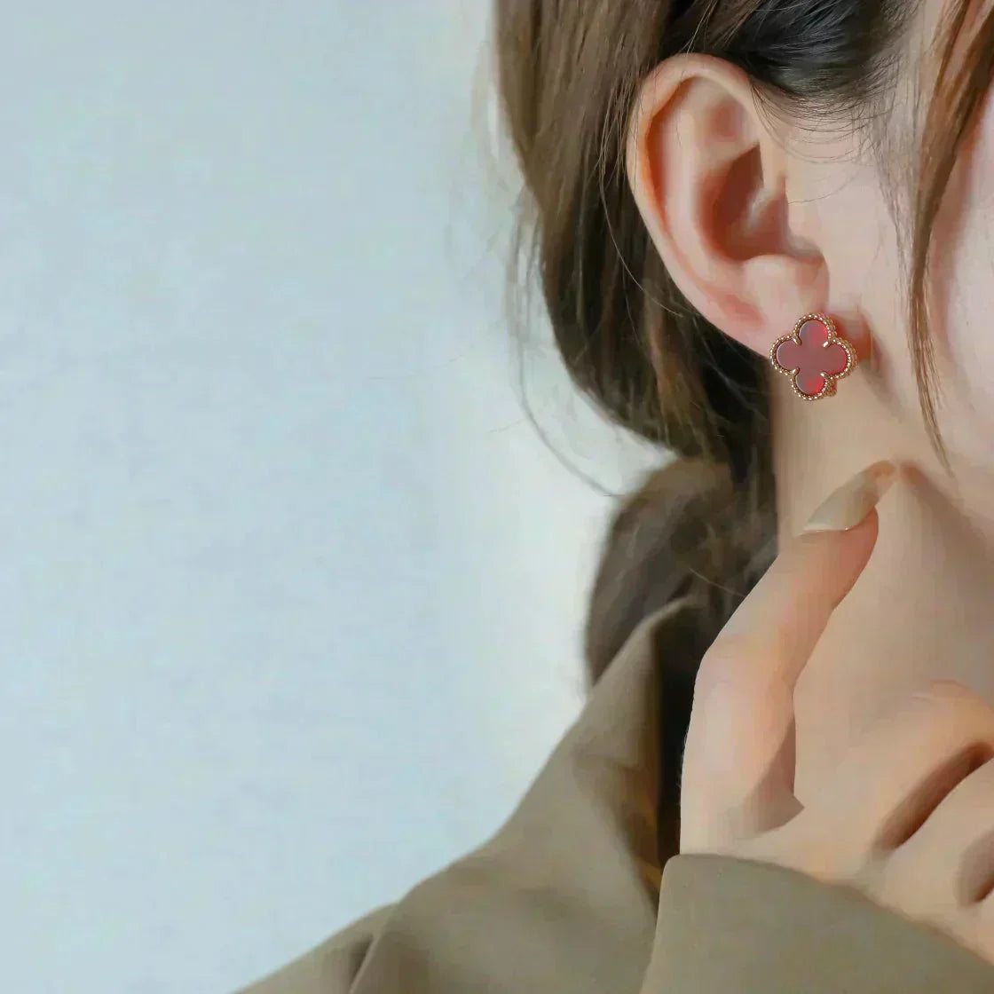 [Glow Muse]CLOVER MEDIUM 1 MOTIFS CARNELIAN  EARRINGS