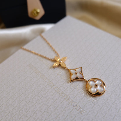 [Glow Muse]COLOR BLOSSOM LARIAT NECKLACE PINK GOLD WHITE MOTHER PEARL AND DIAMOND