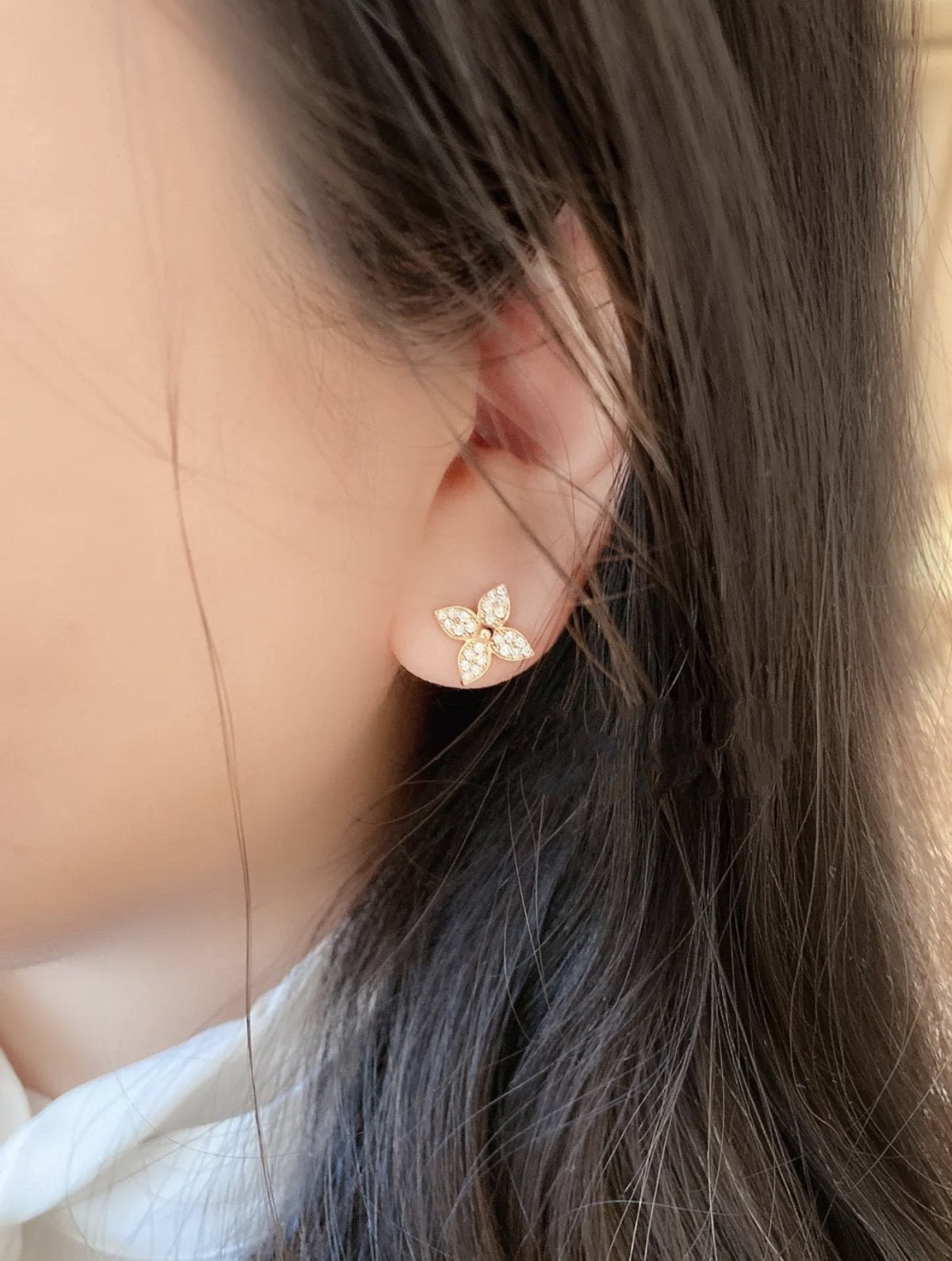 [Glow Muse]STAR BLOSSOM STUD EARRINGS PINK GOLD DIAMONDS