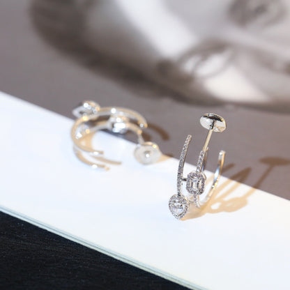[Glow Muse]CREOLES MY TWIN 2 RANGS SILVER DIAMOND EARRINGS