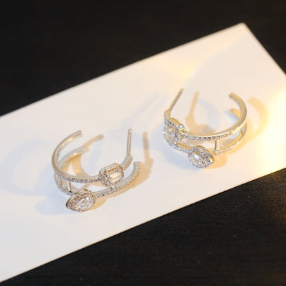 [Glow Muse]CREOLES MY TWIN 2 RANGS SILVER DIAMOND EARRINGS