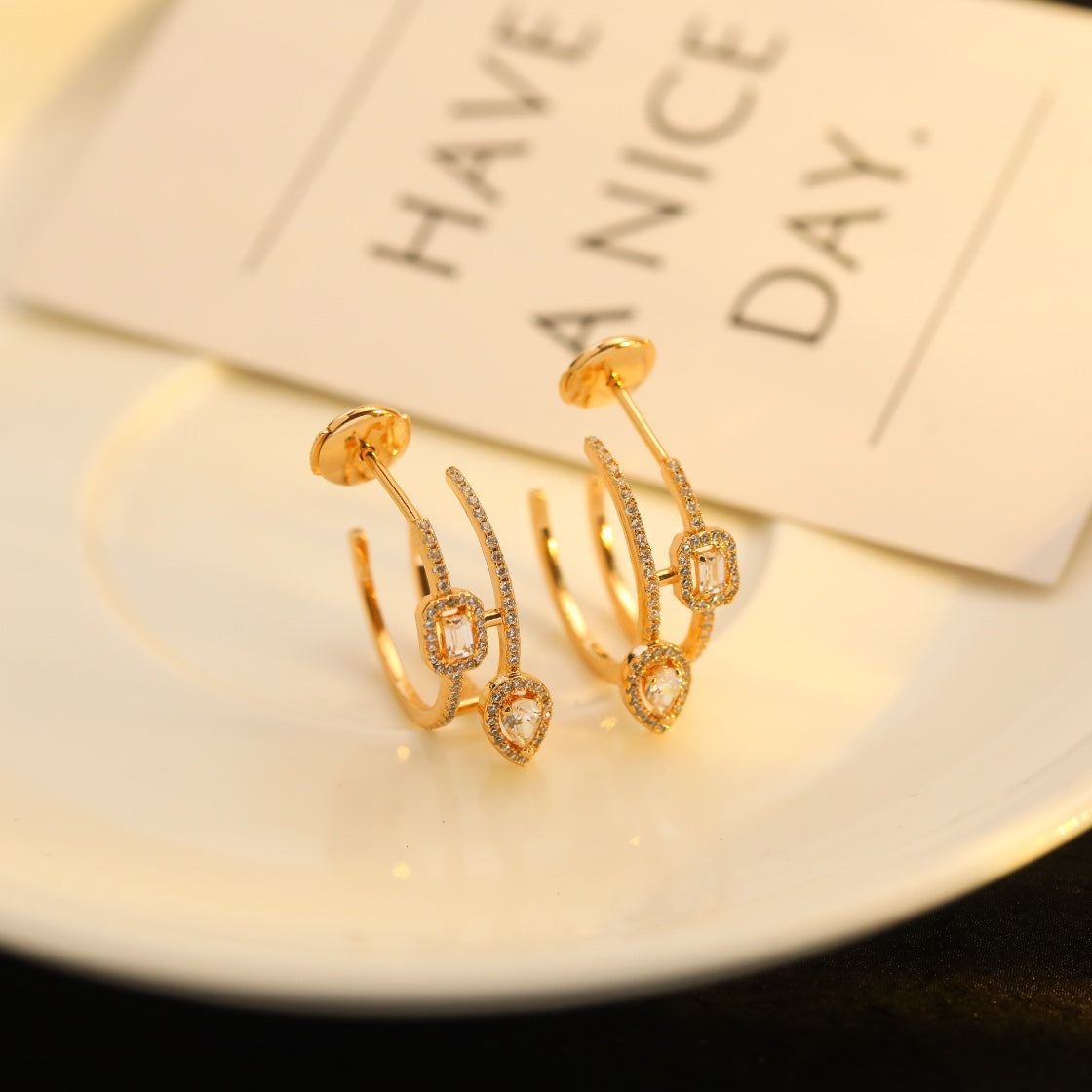 [Glow Muse]CREOLES MY TWIN 2 RANGS SILVER DIAMOND EARRINGS