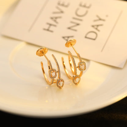 [Glow Muse]CREOLES MY TWIN 2 RANGS SILVER DIAMOND EARRINGS