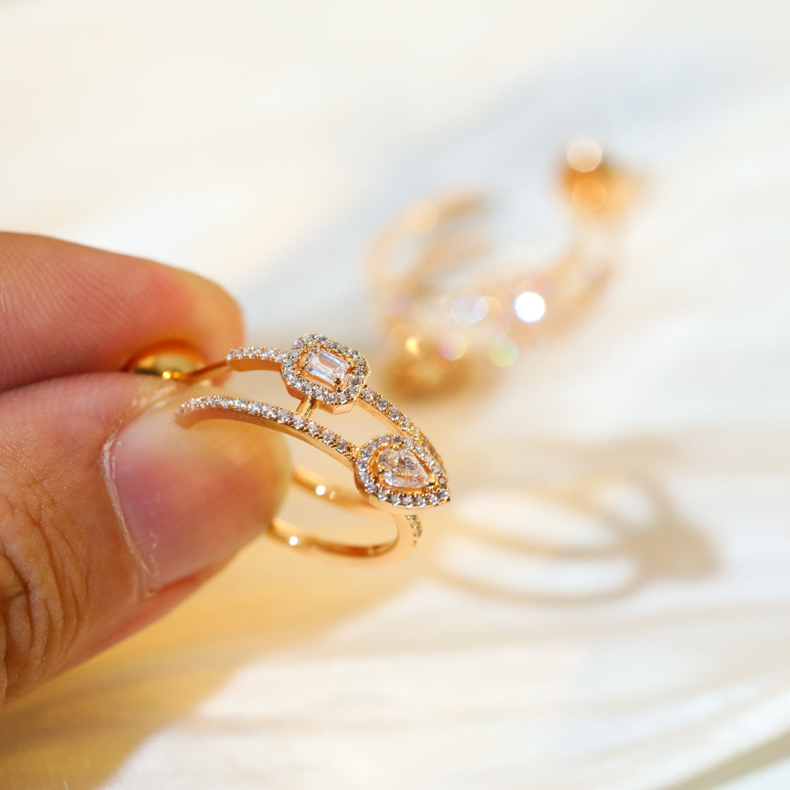 [Glow Muse]CREOLES MY TWIN 2 RANGS SILVER DIAMOND EARRINGS