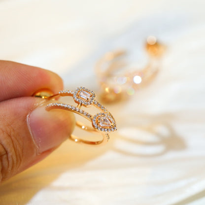 [Glow Muse]CREOLES MY TWIN 2 RANGS SILVER DIAMOND EARRINGS